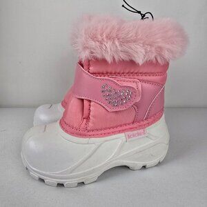 Icicles Pink Fur Trimmed Rhinestone Ice Heart Winter Boots Size 8